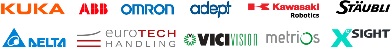Unsere Partner DELTA, KUKA, ABB, OMRON, KAWASAKI, STÄUBLI, EUROTECH, VICIVISION, METRIOS, X_SIGHT